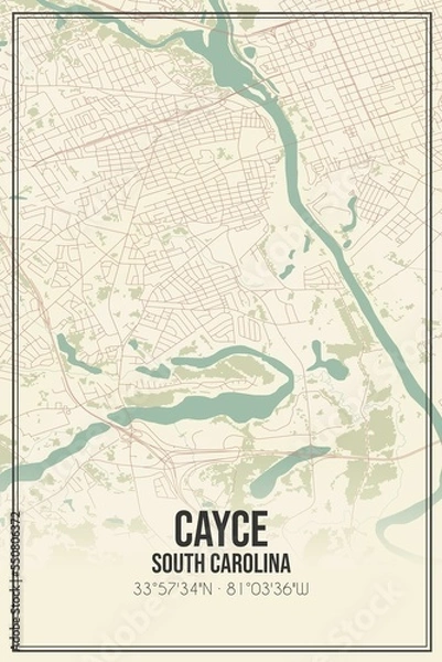 Obraz Retro US city map of Cayce, South Carolina. Vintage street map.