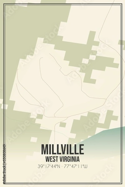 Fototapeta Retro US city map of Millville, West Virginia. Vintage street map.