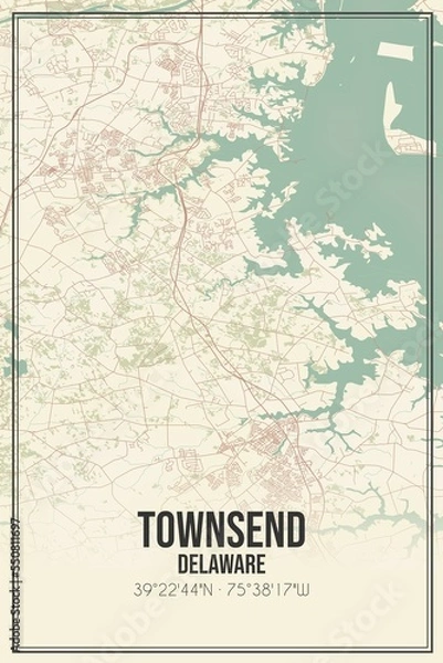 Fototapeta Retro US city map of Townsend, Delaware. Vintage street map.