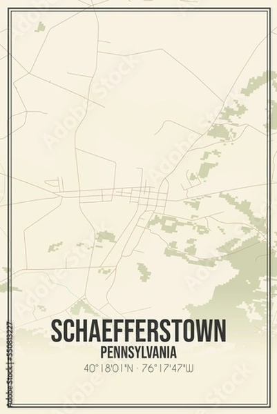 Fototapeta Retro US city map of Schaefferstown, Pennsylvania. Vintage street map.