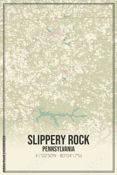 Fototapeta Retro US city map of Slippery Rock, Pennsylvania. Vintage street map.