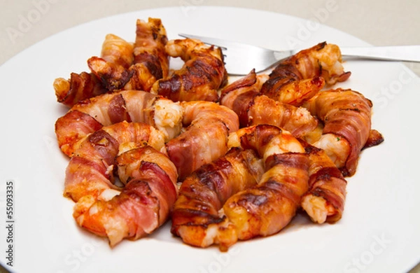 Fototapeta shrimp with bacon