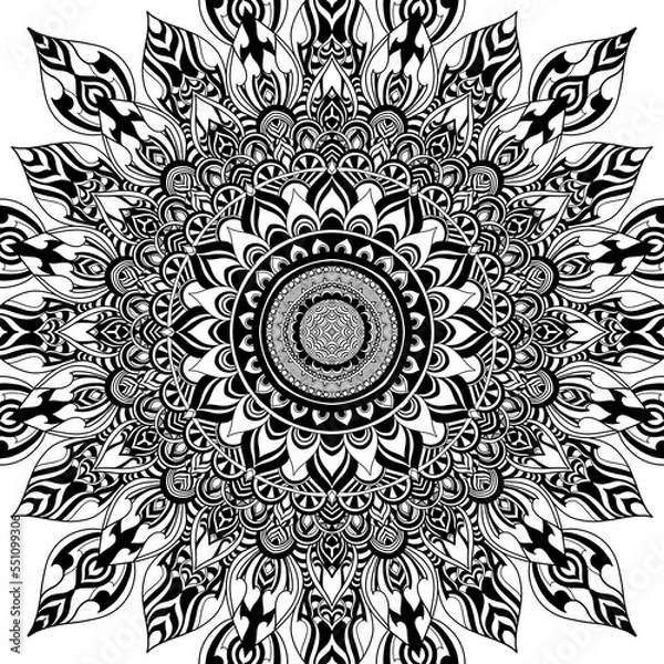 Fototapeta Circular Mandala pattern for tattoo, decoration premium product poster or painting. Decorative ornament in ethnic oriental style. Outline doodle hand draw illustration.