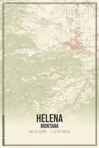 Fototapeta Retro US city map of Helena, Montana. Vintage street map.