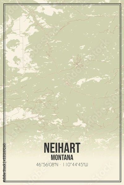 Fototapeta Retro US city map of Neihart, Montana. Vintage street map.