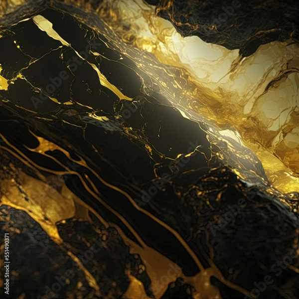 Fototapeta Black stone background with abstract golden veins.