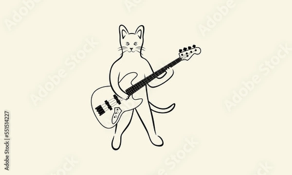 Fototapeta line art cat and guitar logo