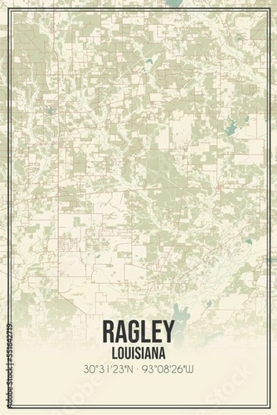 Fototapeta Retro US city map of Ragley, Louisiana. Vintage street map.