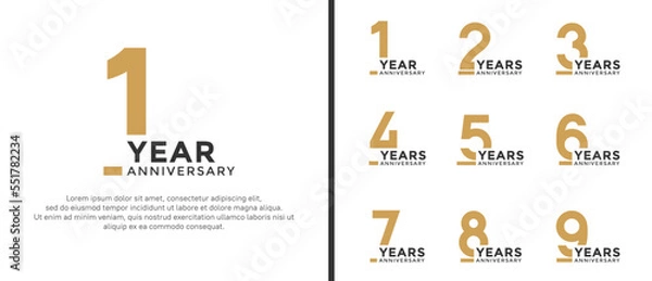 Fototapeta set of anniversary logo style flat gold and black color for celebration