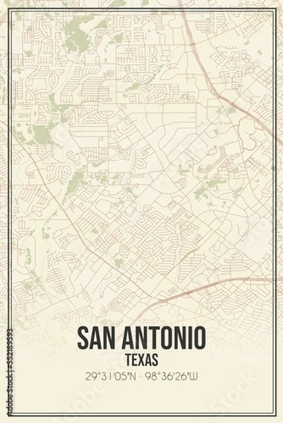 Fototapeta Retro US city map of San Antonio, Texas. Vintage street map.