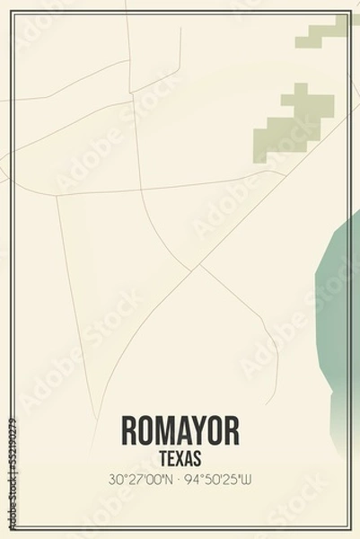 Fototapeta Retro US city map of Romayor, Texas. Vintage street map.