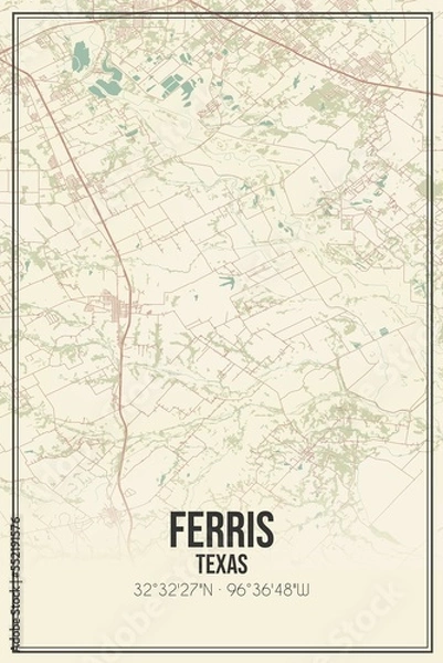 Fototapeta Retro US city map of Ferris, Texas. Vintage street map.