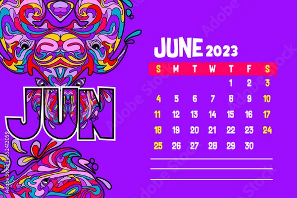 Fototapeta illustration for 2023 calendar template in abstract style, june