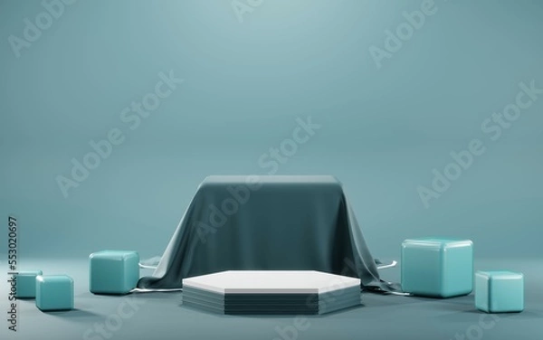 Fototapeta 3D render of Podium background in blue tones for displaying cream products. cosmetics