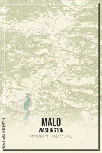 Fototapeta Retro US city map of Malo, Washington. Vintage street map.