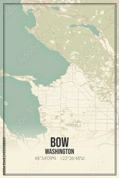 Fototapeta Retro US city map of Bow, Washington. Vintage street map.