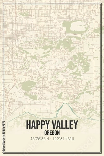 Fototapeta Retro US city map of Happy Valley, Oregon. Vintage street map.