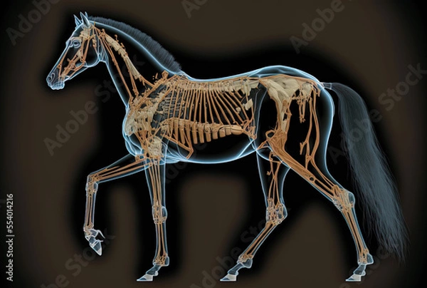 Fototapeta Illustration of the horse skeleton that is medically correct talus. Generative AI