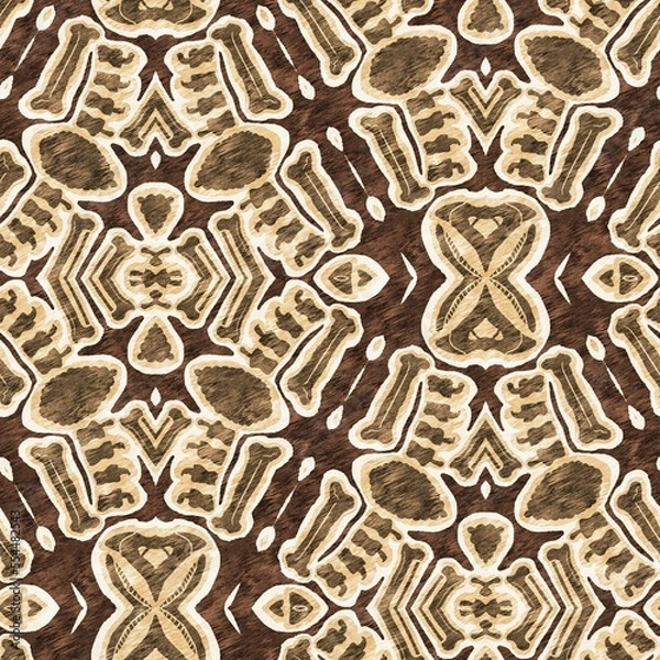 Fototapeta Mosaic geometric dark brown seamless texture pattern. Trendy kaleidoscope woven design for printed fabric. Rough abstract textile design. 