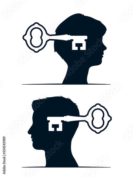 Fototapeta Key unlocking human head - concept of open mind