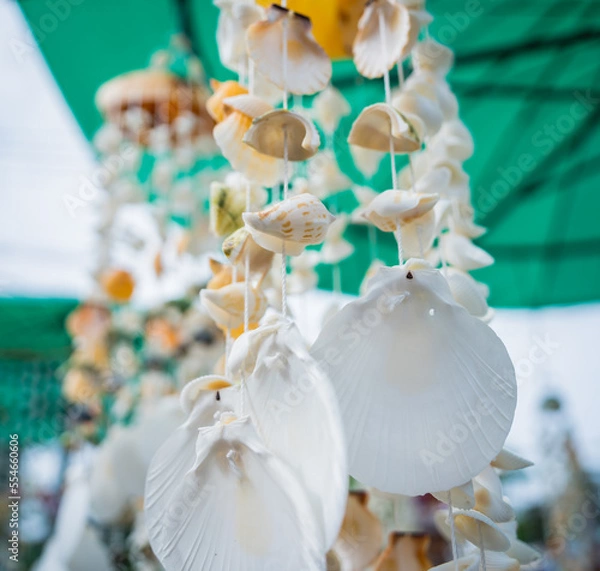 Fototapeta Handmade souvenir decorated with different sea shells