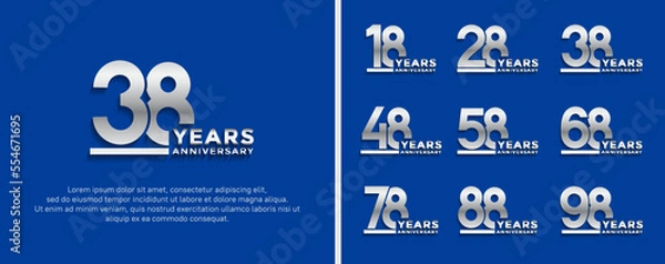 Fototapeta set of anniversary logo style silver color on blue background for celebration