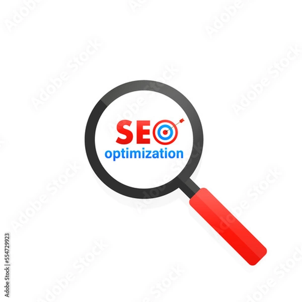 Fototapeta Web analytics design, SEO optimization, magnifying glass. Vector illustration