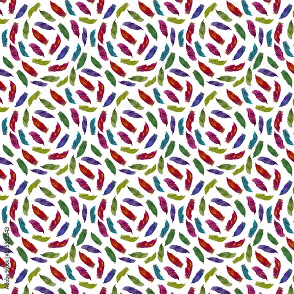 Fototapeta Bright feathers seamless pattern in the set