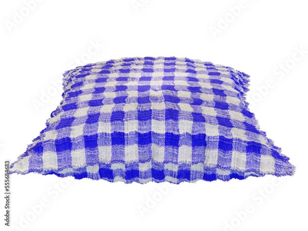 Fototapeta Fluffy blue checkered pillow. 3d render.