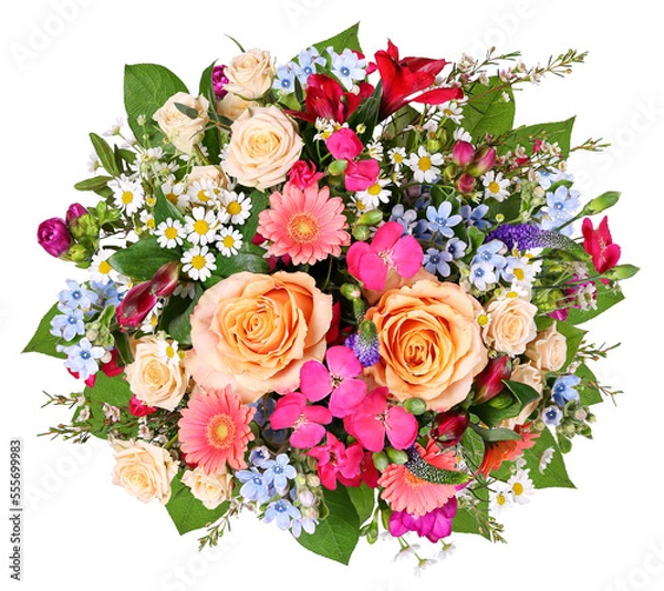 Fototapeta Bouquet of colorful flowers, transparent background