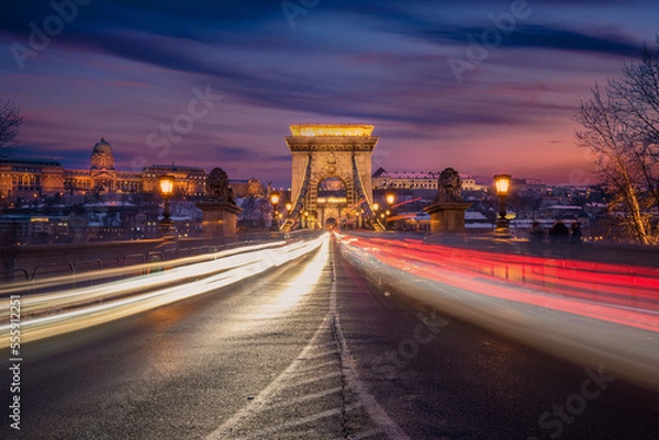 Fototapeta Chain bridge and Buda castle in Budapest