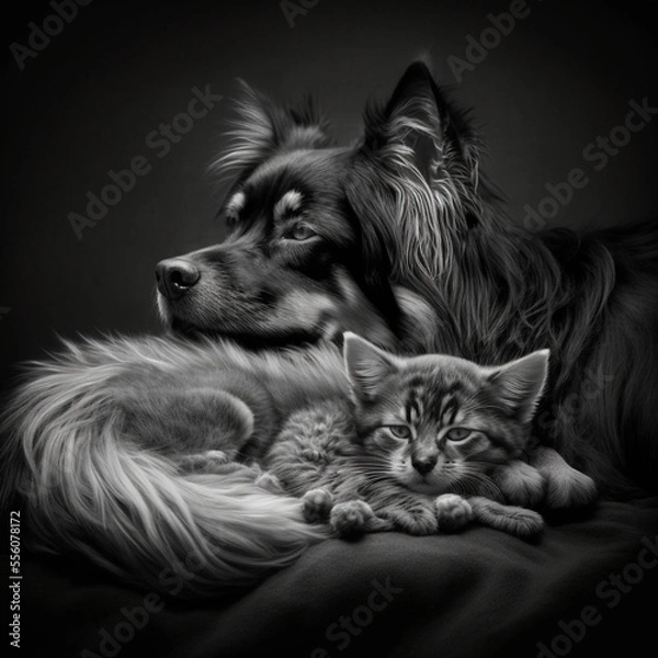 Fototapeta Friendship between a cat and a dog