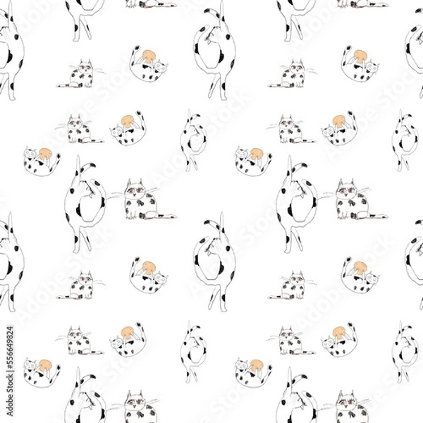 Fototapeta Cat sketch cute seamless pattern a watercolor