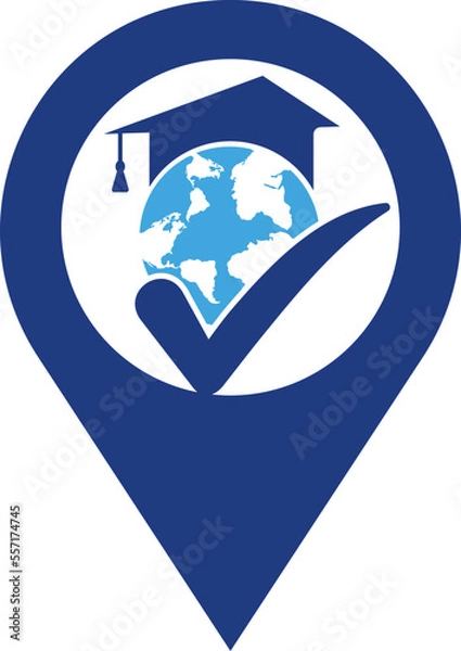 Fototapeta Education world vector logo template with globe and student hat symbol.