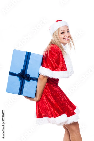 Obraz Christmas woman carrying big present