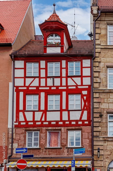 Fototapeta Old town of medieval Nuremberg with traditional architecture