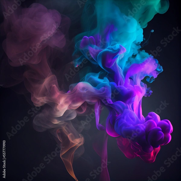 Fototapeta Abstract colorful smoke on black background, generative ai