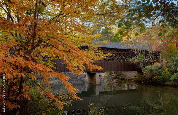 Fototapeta Covered Bridge at Pooles Mill Fall  Colors