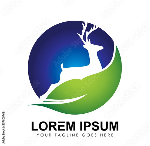 Fototapeta Deer Globe and Leaf Logo Vector Icon