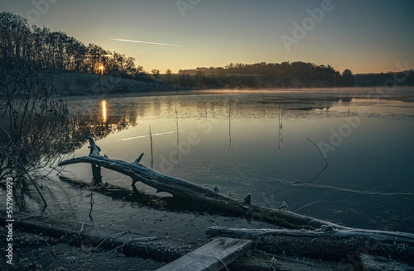 Fototapeta Winter sunrise on river