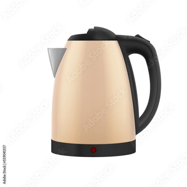 Obraz Household Electric Kettle with Closed Lid. Realistic Kitchen Appliance to Heat Water and Make Hot Drinks on White Backdrop