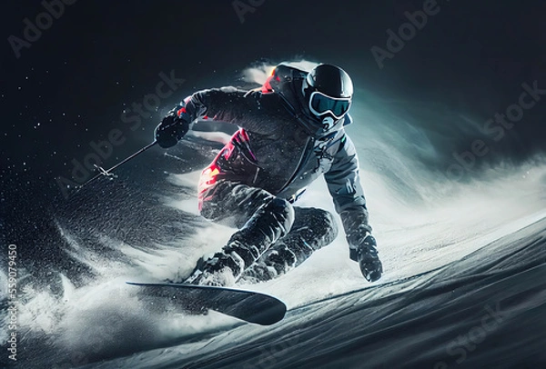 Fototapeta skier on the slope, skiing, Generative AI