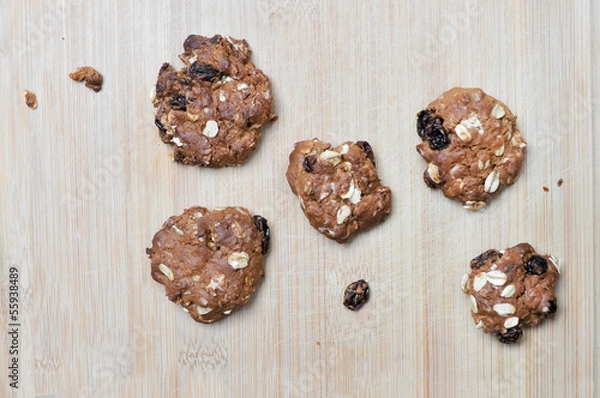 Fototapeta Fresh baked homemade oatmeal raisin cookies