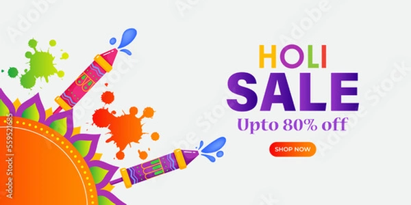 Fototapeta Vector illustration of Happy Holi Sale banner template for app and website