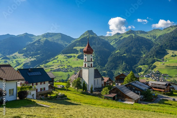 Fototapeta The Village of Raggal in the Grosswalsertal Valley, State of Vorarlber, Austria