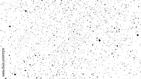 Fototapeta A stream of dots down on a white background of 4k motion graphics. Dark objects on a white background. Black snow is falling. Shapes of different sizes.