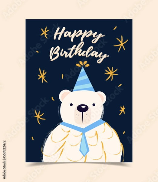 Fototapeta Happy birthday greeting card decorated with bear