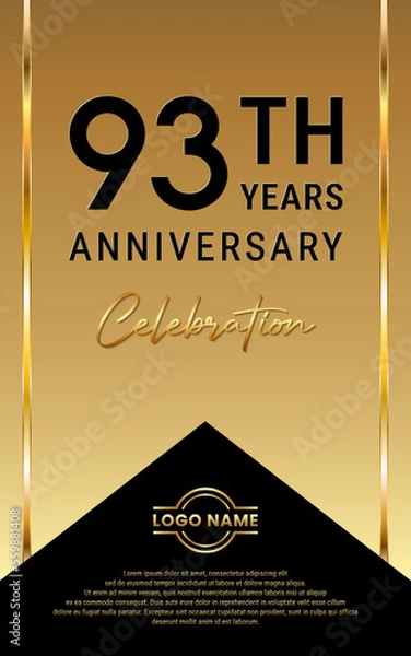 Fototapeta 93th Anniversary. Anniversary template design with golden color ribbon for anniversary celebration event. Vector Template Illustration