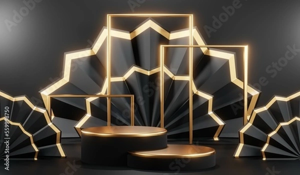 Fototapeta 3D rendering of backdrop black podium background show room for black friday products and sale banner