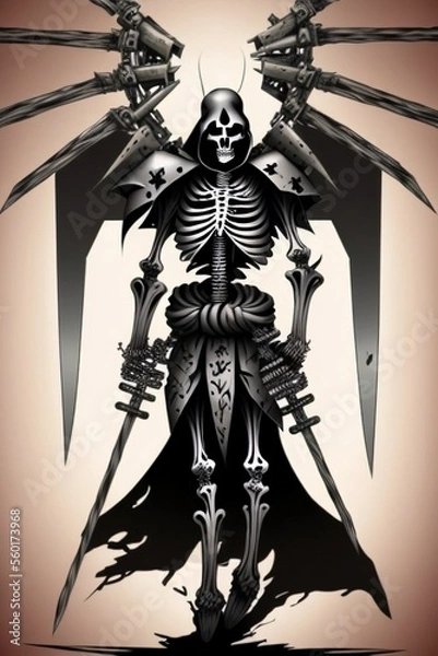 Fototapeta Leach necromancer skeleton warlock character. Generative AI